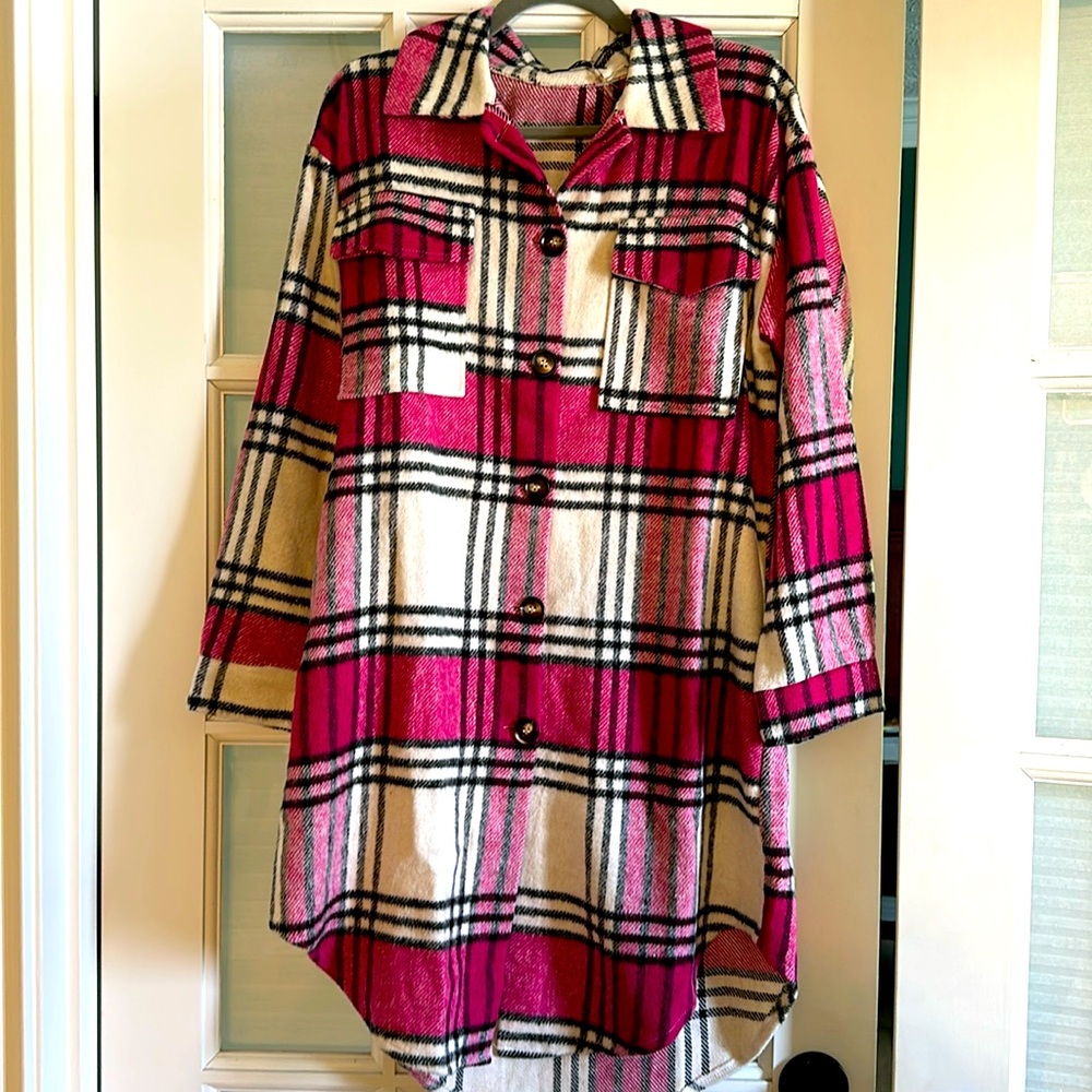 Tunic/dress- fleece pink plaid. Size large- new with tags
